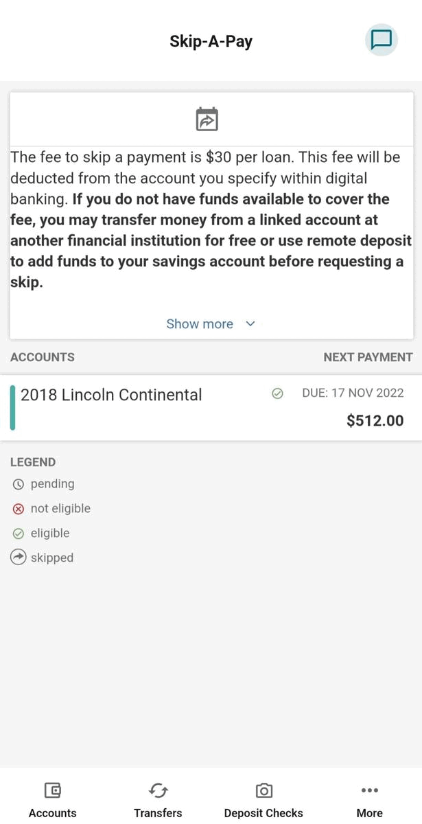 Skip-A-Pay in the CFCU Mobile App