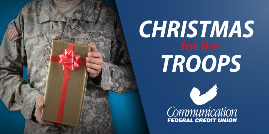 Christmas for the Troops. Military person holding present