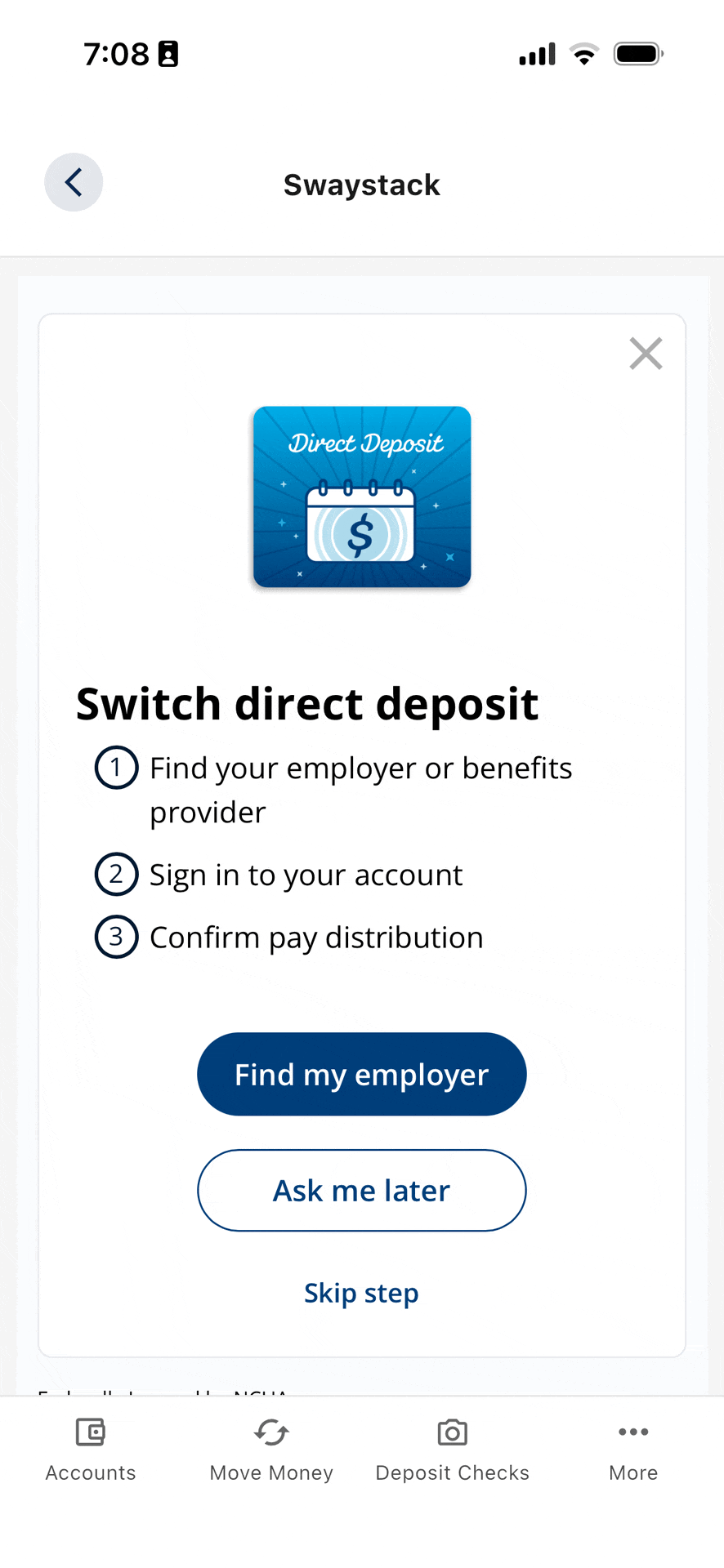 Steps describing how to set up direct deposit