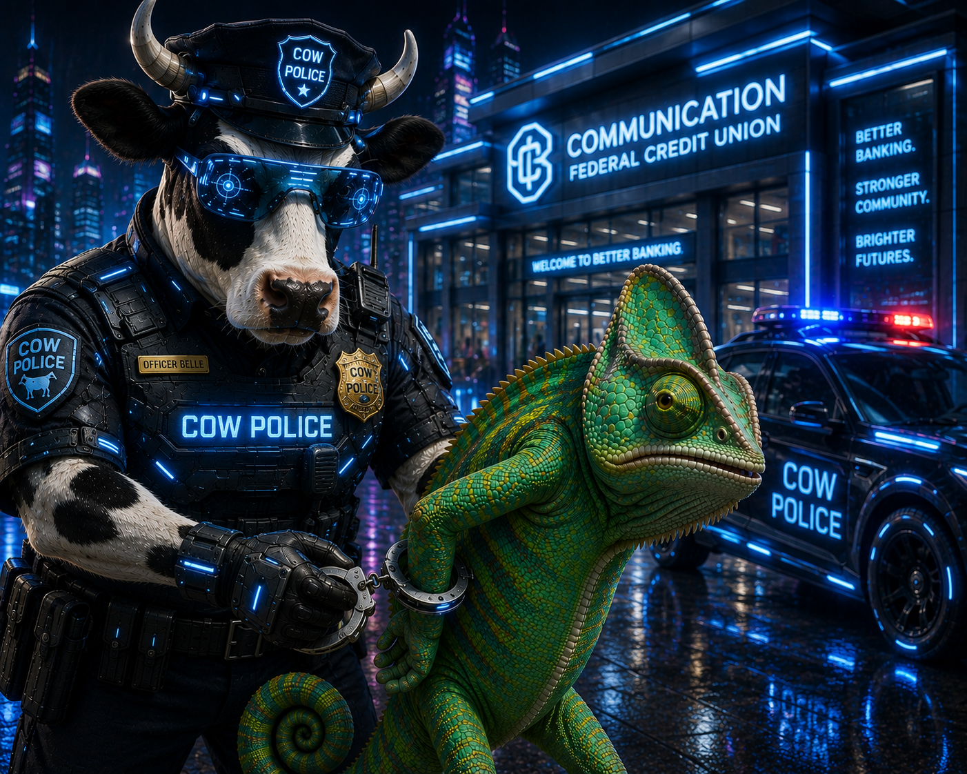 Cow arresting a chameleon