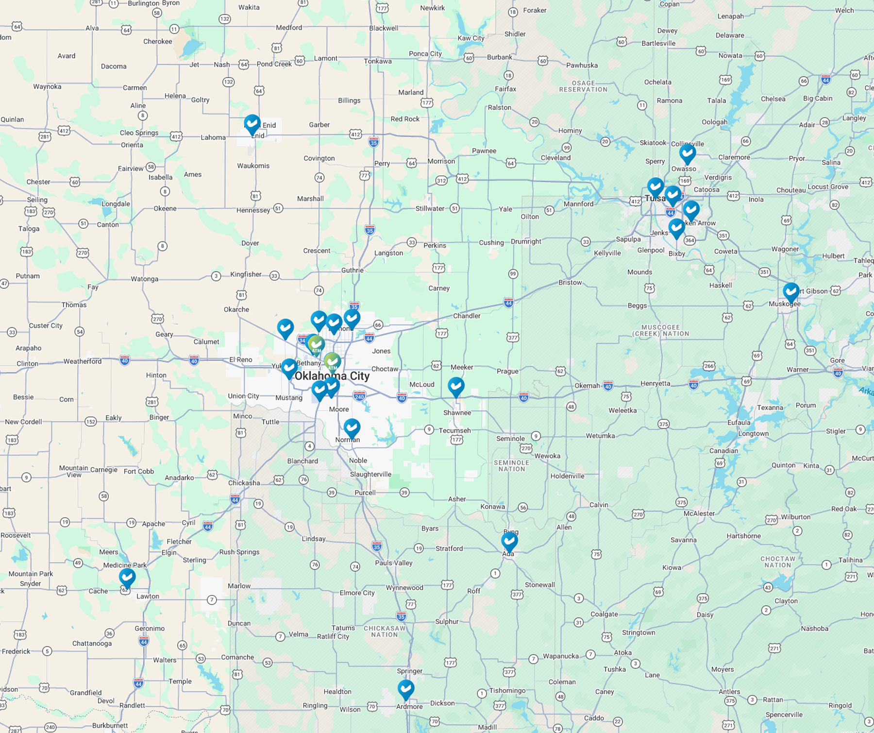 Map of Communication Federal Credit Union branch and ATM locations